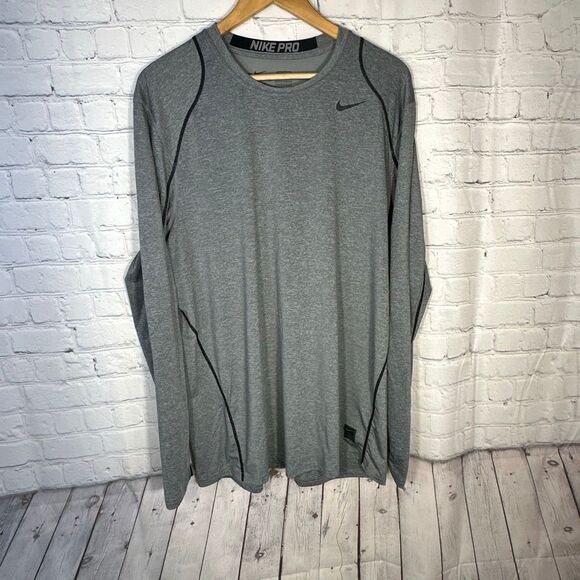 Nike Pro Shirt Men’s XL Gray Fitted Long Sleeve Dri Fit Shirt - Picture 1 of 9